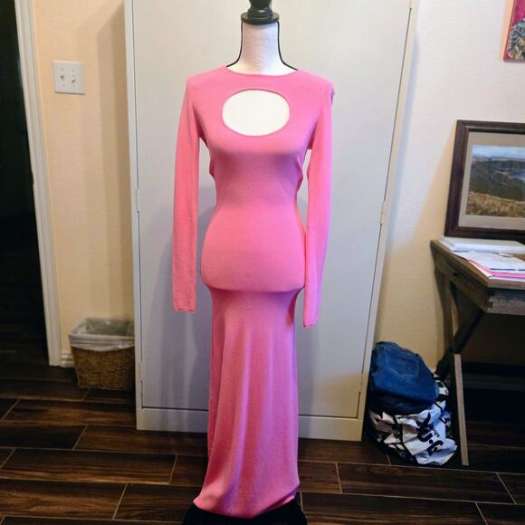 Zara pink cut-out long sleeve stretch knit dress M - Picture 11 of 13